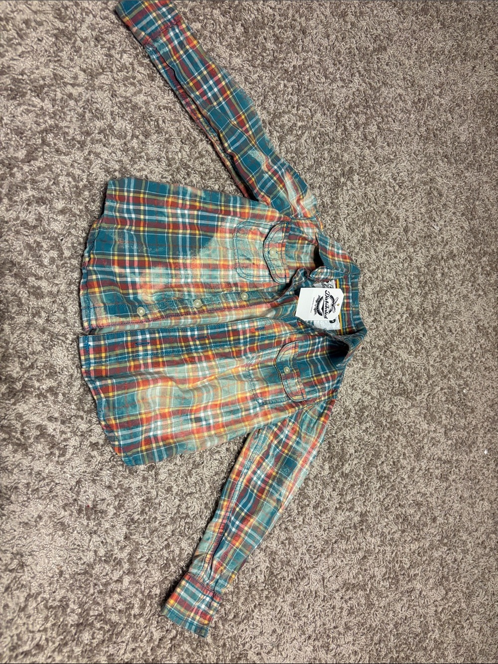 Boys Plaid Button-Down Shirt - Teal & Orange